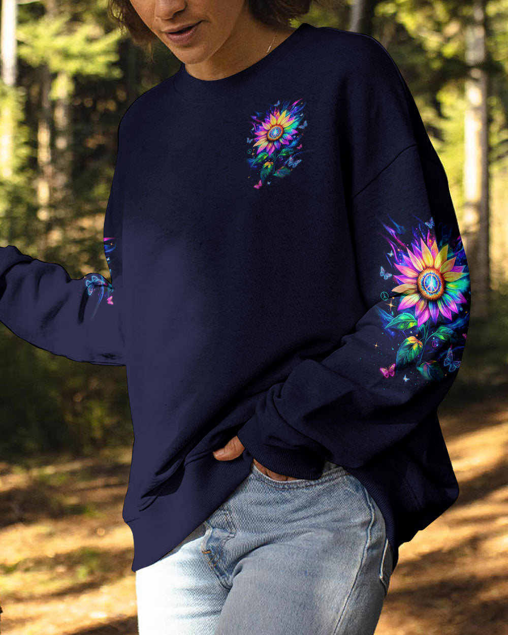 Hippie Soul Sunflower Colorful Butterflies Peace Flower Graphic AOP Shirts _2_ dDy6Q