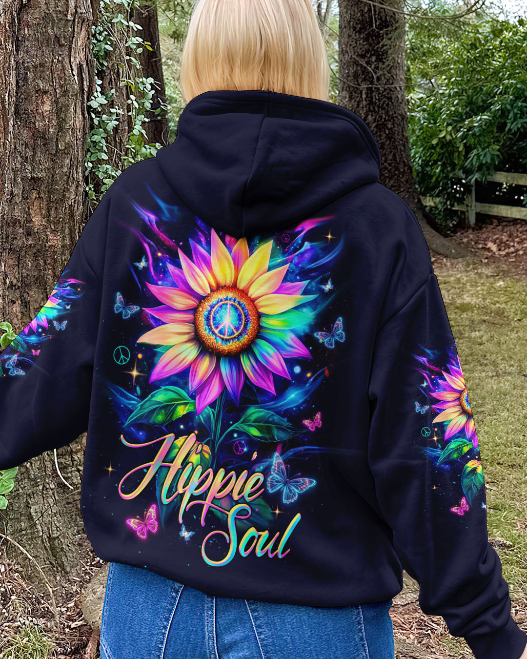 Hippie Soul Sunflower Colorful Butterflies Peace Flower Graphic AOP Shirts _8_ RBJO5