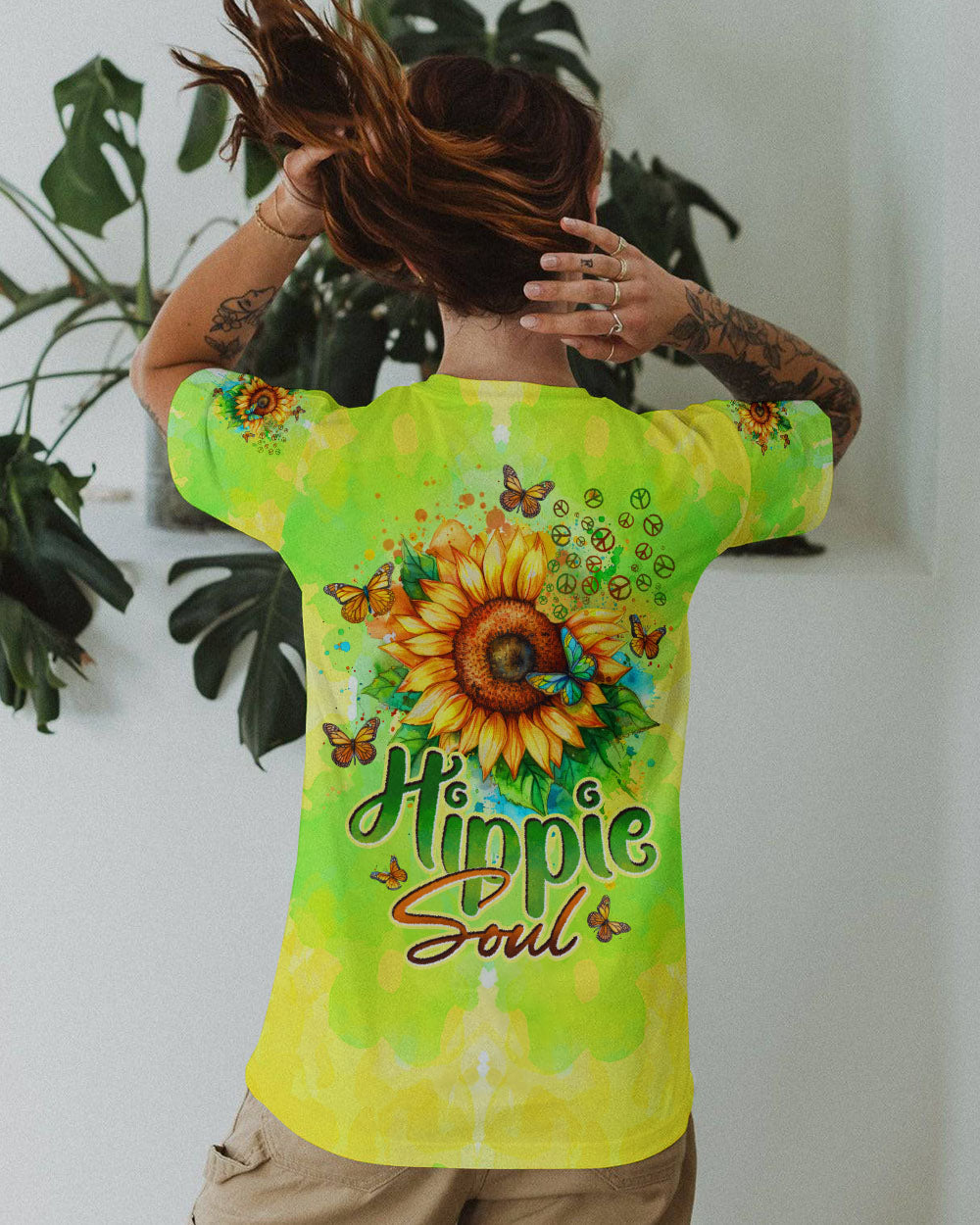 Hippie Soul Sunflower with Butterflies and Peace Signs AOP Shirts _11_ XDdwH