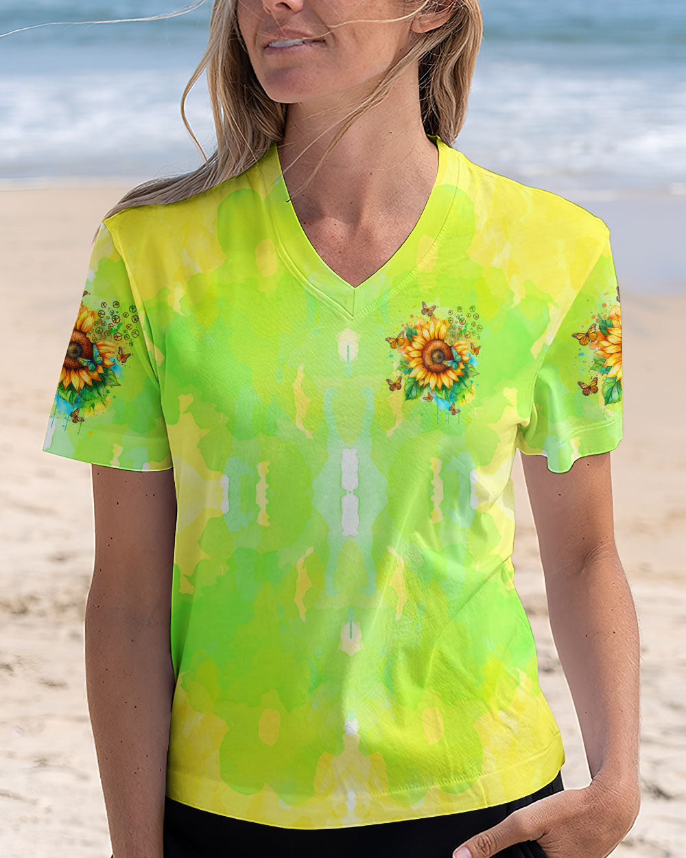 Hippie Soul Sunflower with Butterflies and Peace Signs AOP Shirts _12_ sYJOg
