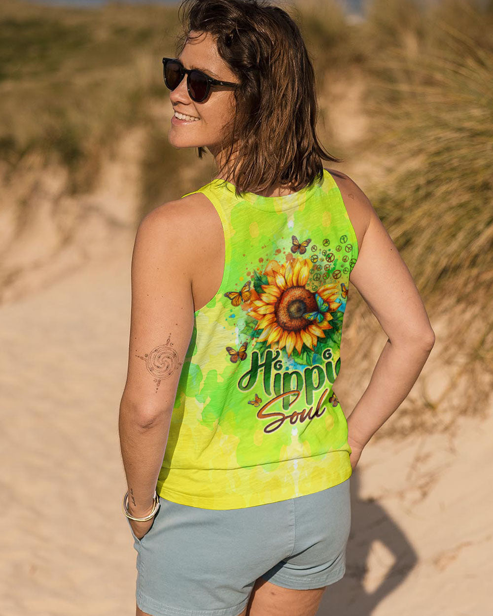 Hippie Soul Sunflower with Butterflies and Peace Signs AOP Shirts _7_ FNJD8