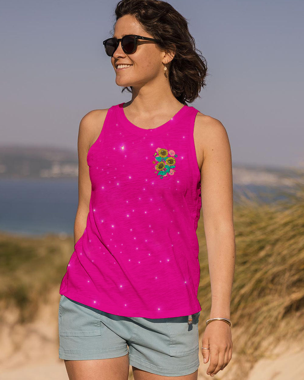 Hippie Soul Sunflowers with Peace Signs Bright Pink Graphic AOP Shirts _7_ 6WucA