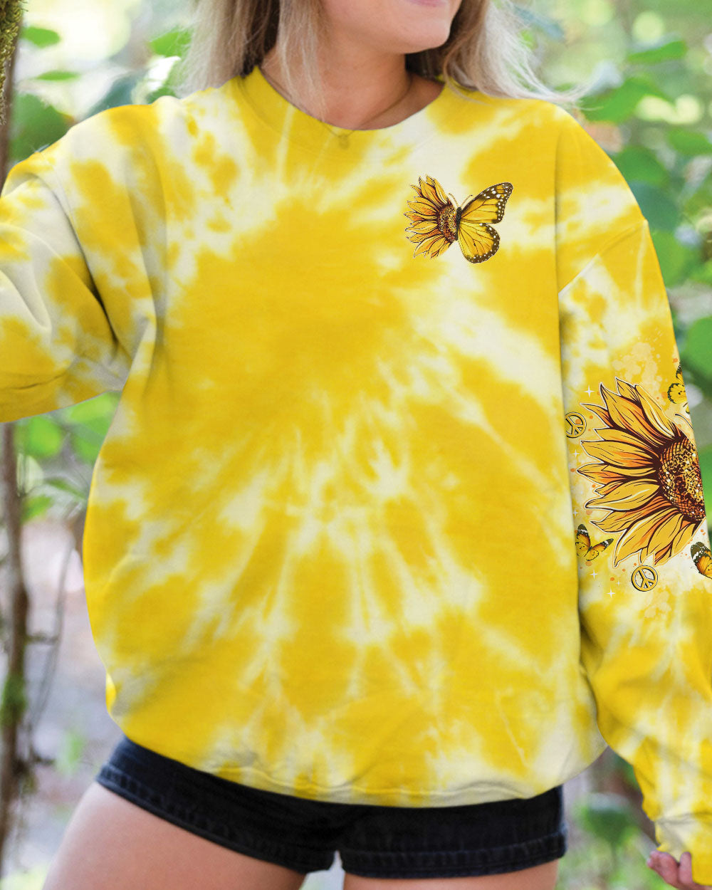 Hippie Soul Yellow Tie Dye Peace Signs and Sunflower Butterfly AOP Shirts _2_ rFwxd