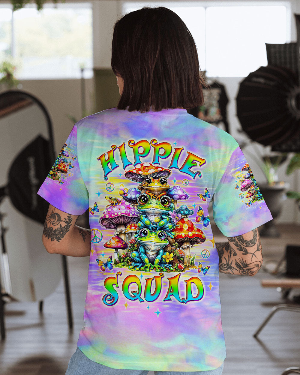 Hippie Squad Frog Psychedelic Mushroom Colorful Tie Dye AOP Shirts _1_ NpKAd