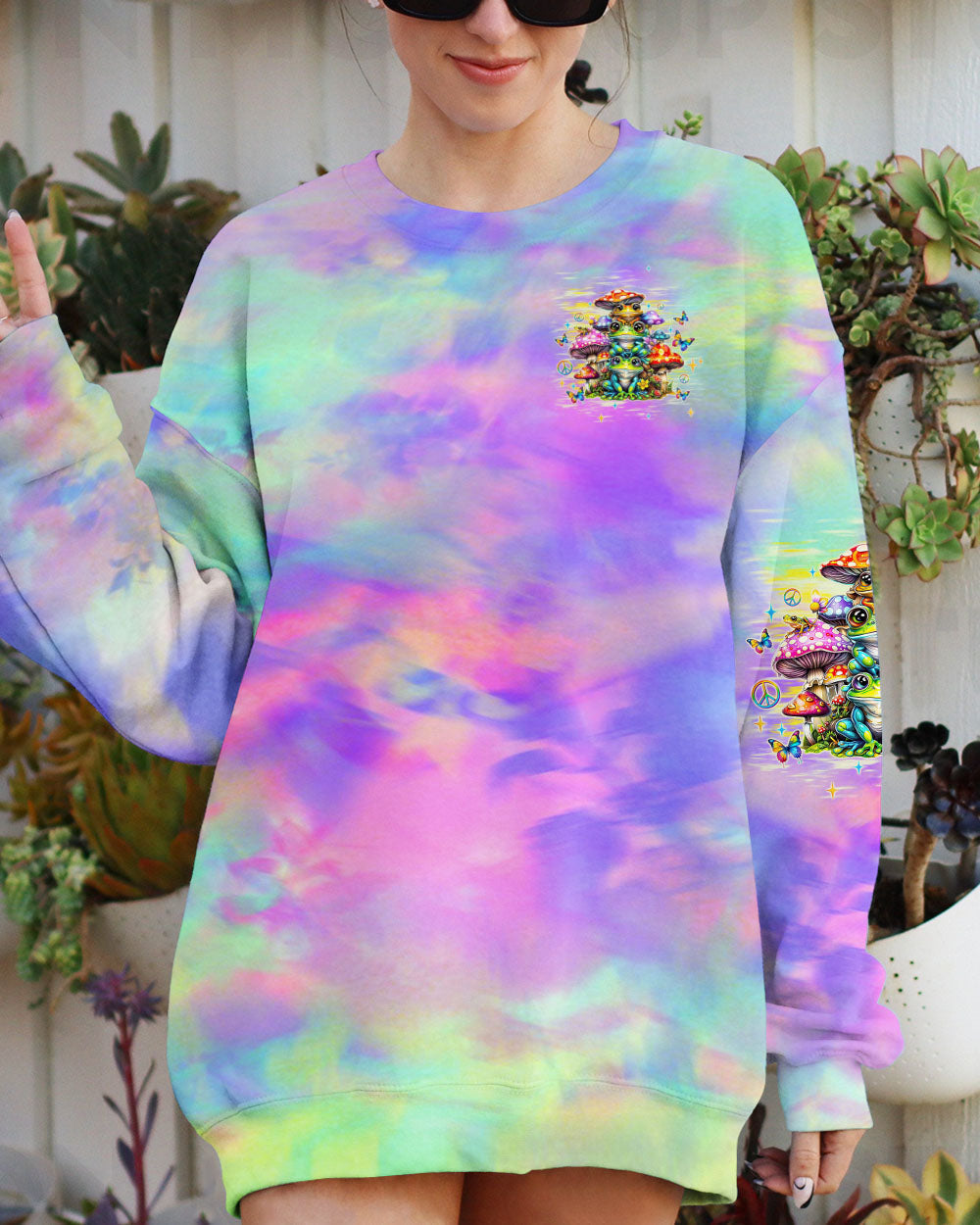 Hippie Squad Frog Psychedelic Mushroom Colorful Tie Dye AOP Shirts _6_ mkk6E