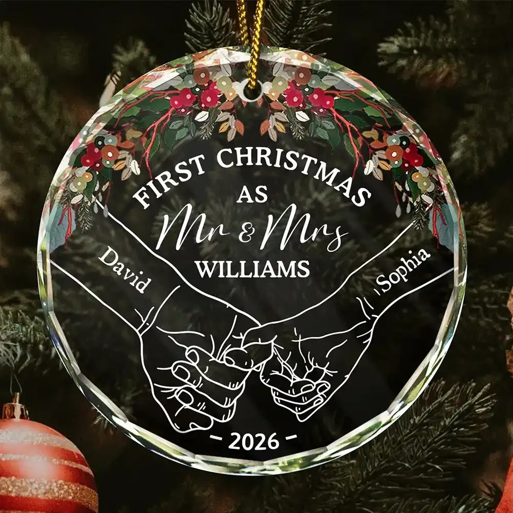 Holding Hands First Christmas Couple Personalized Circle Glass Ornament NV999 CLA225 DEFAULT