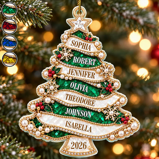Christmas Tree Golden Pearl Holiday Gift For Family - Personalized Acrylic Ornament