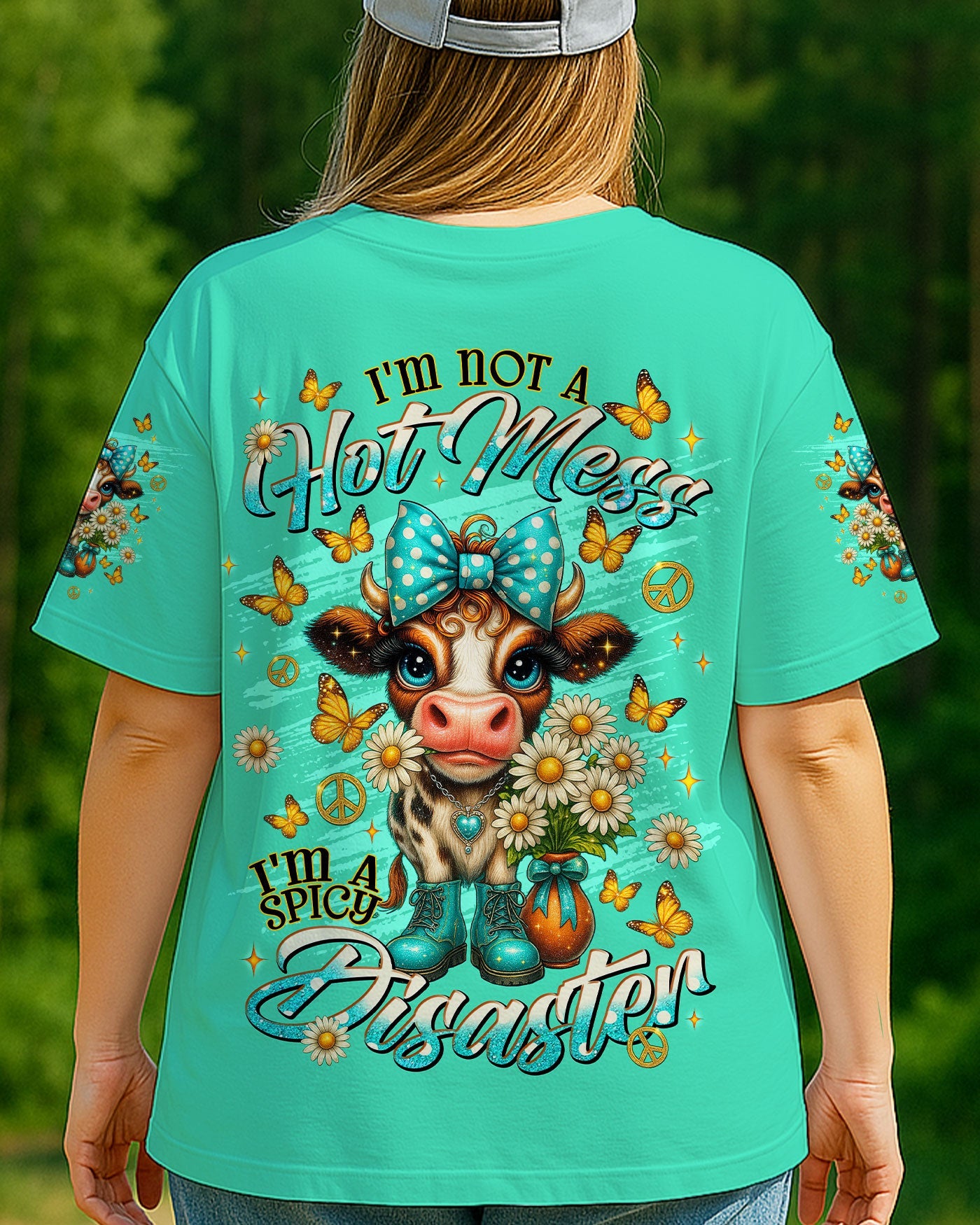 Hot Mess Im A Spicy Disaster Cow Design with Butterflies _26 Daisies AOP Shirts _3_ 531X8