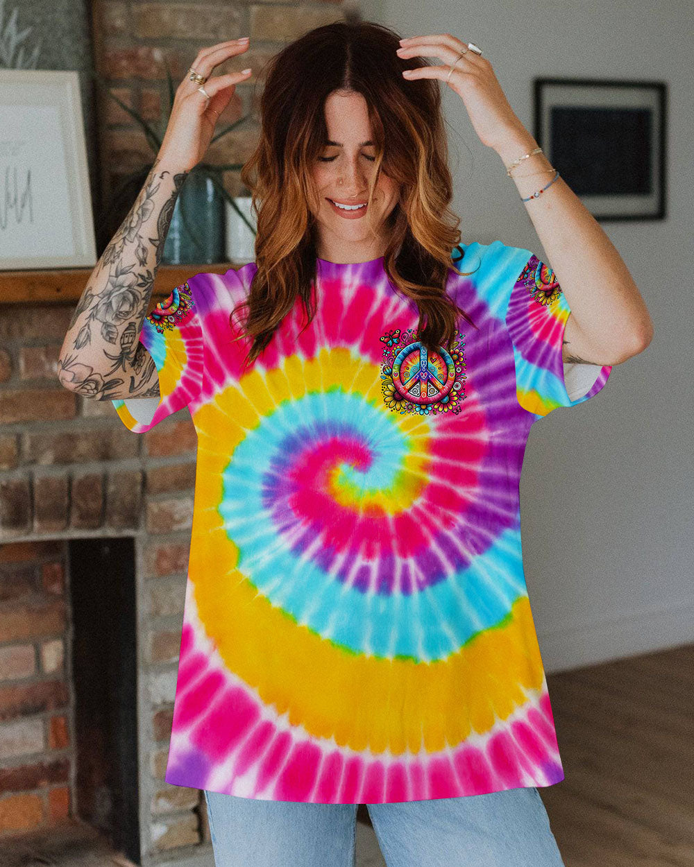 Humanity Is My Race Love Is My Religion Tie Dye Peace Symbol AOP Shirts _2_ uWjQY