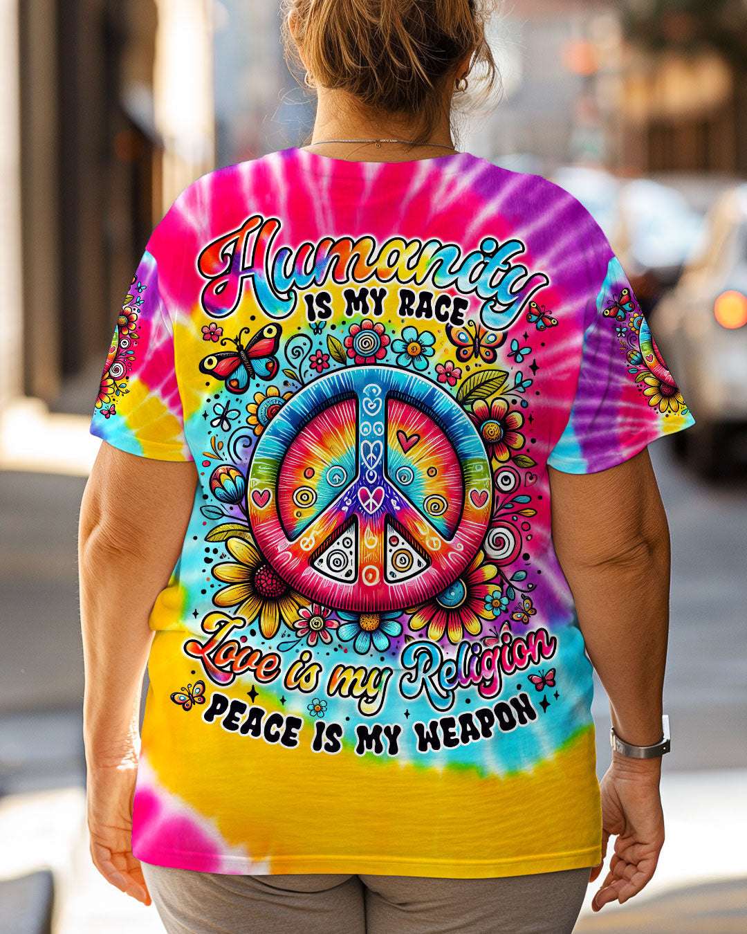Humanity Is My Race Love Is My Religion Tie Dye Peace Symbol AOP Shirts _3_ LRu0L