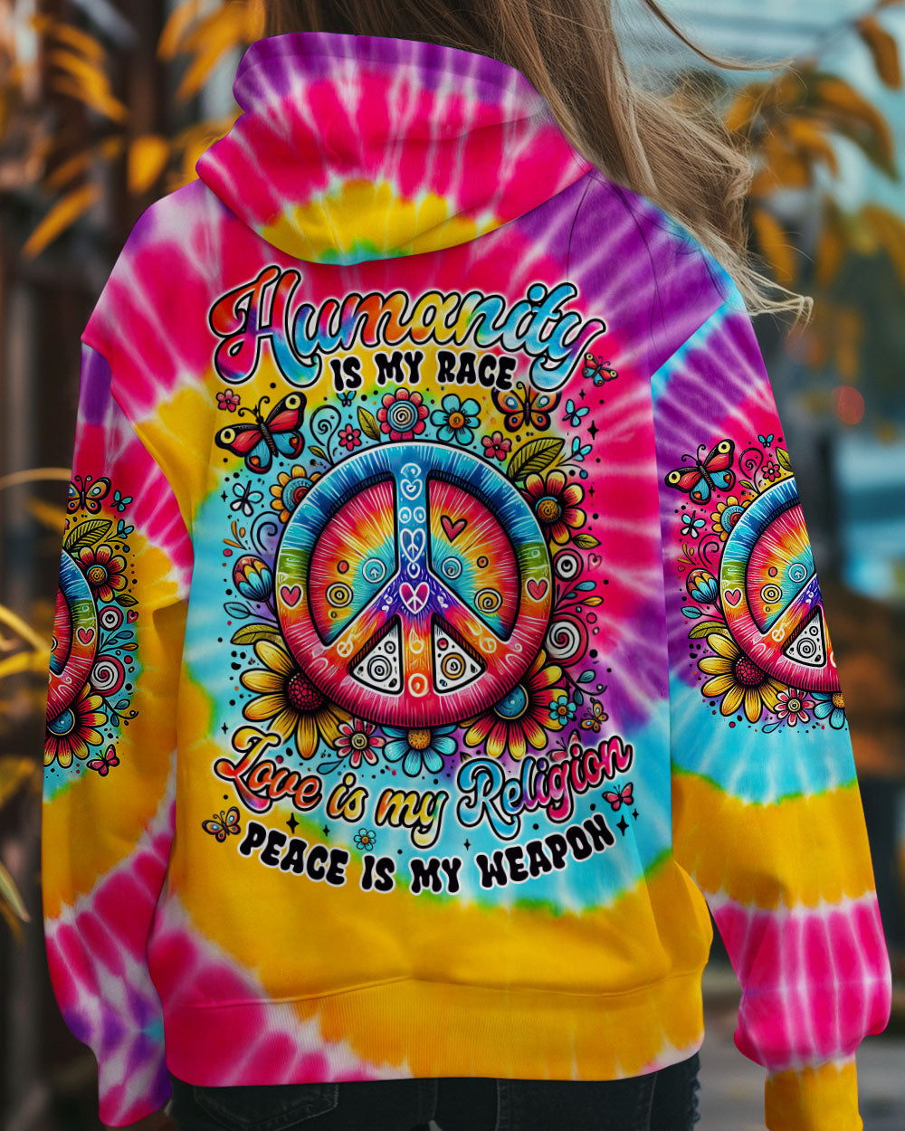 Humanity Is My Race Love Is My Religion Tie Dye Peace Symbol AOP Shirts _7_ HgO3n