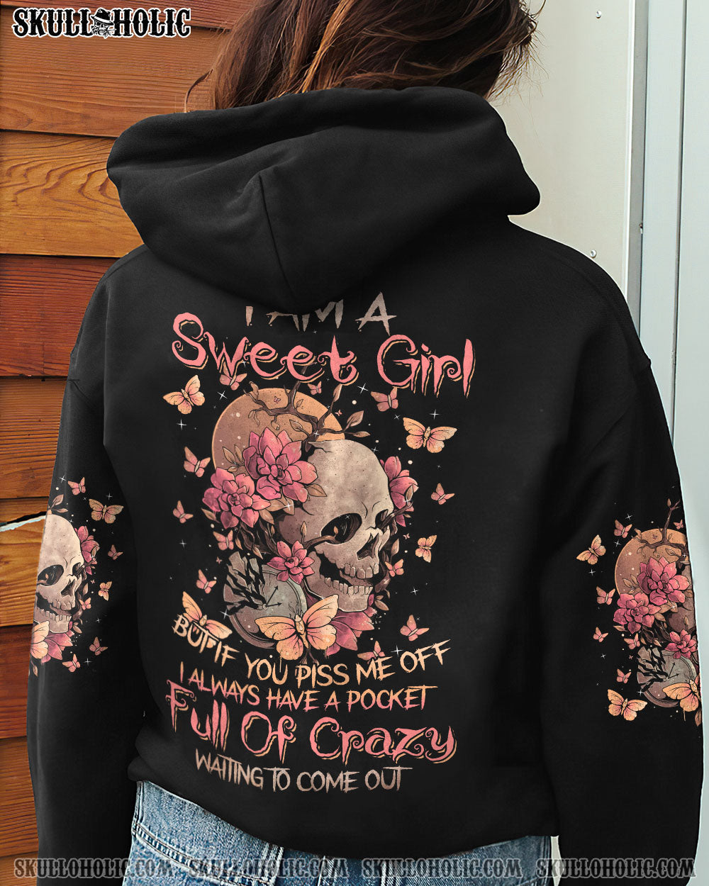 I Am a Sweet Girl Full of Crazy Funny Skull and Butterfly Graphic Tee for Women AOP Shirts _12_ MVp3f