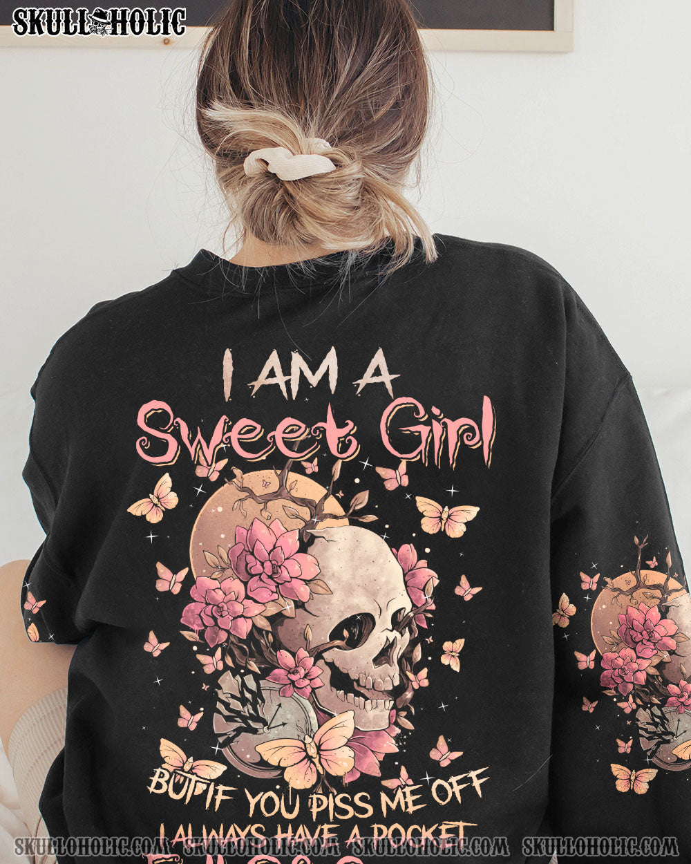 I Am a Sweet Girl Full of Crazy Funny Skull and Butterfly Graphic Tee for Women AOP Shirts _14_ 13cuz