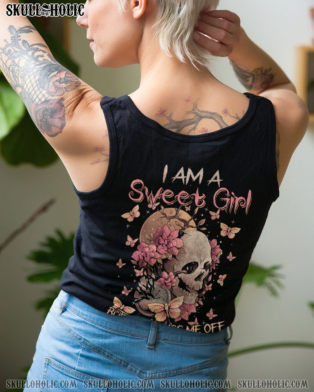 I Am a Sweet Girl Full of Crazy Funny Skull and Butterfly Graphic Tee for Women AOP Shirts _6_ NkU7m
