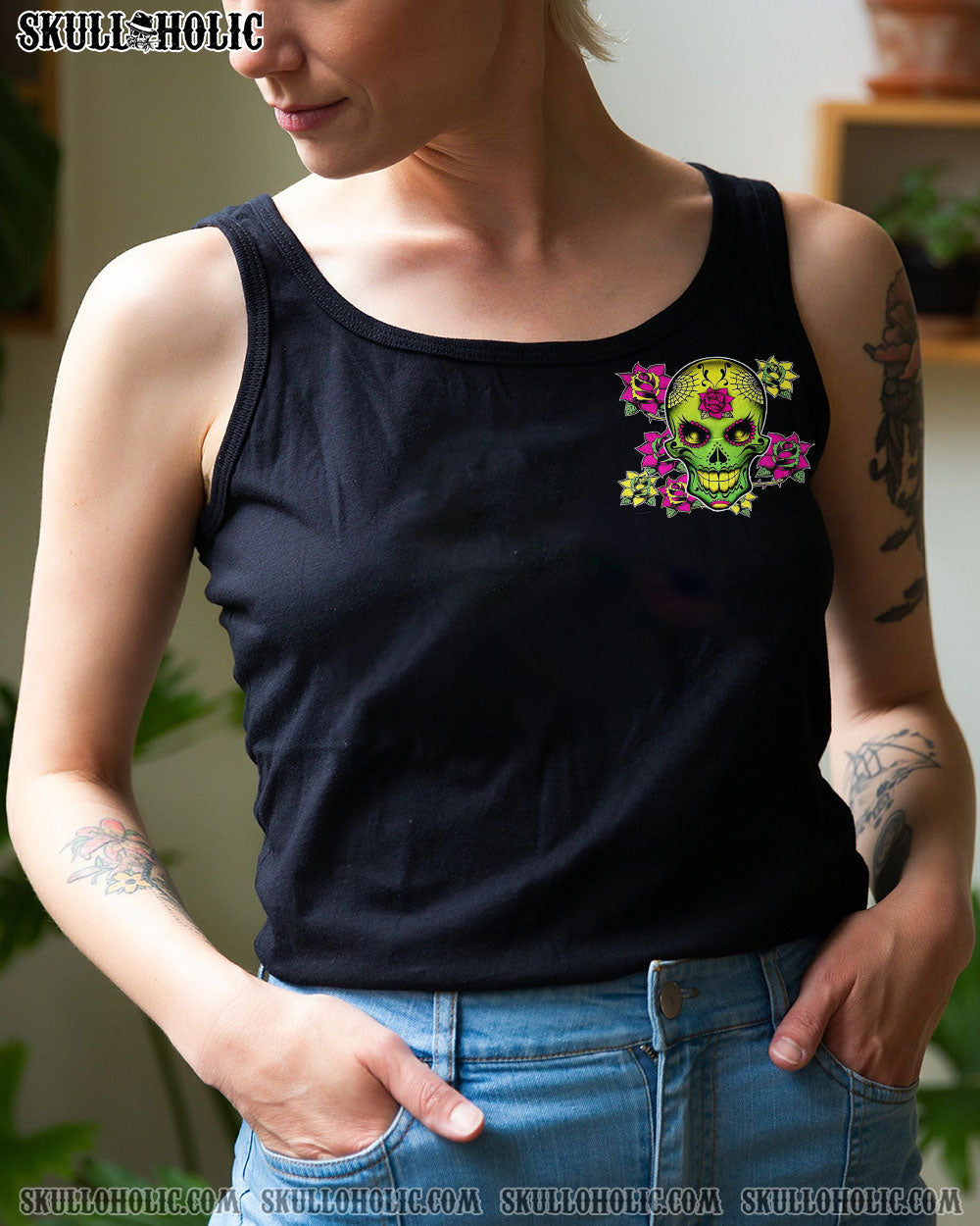 I Am a Sweet Girl Pocket Full of Crazy Neon Sugar Skull and Rose AOP Shirts _10_ DHqo2