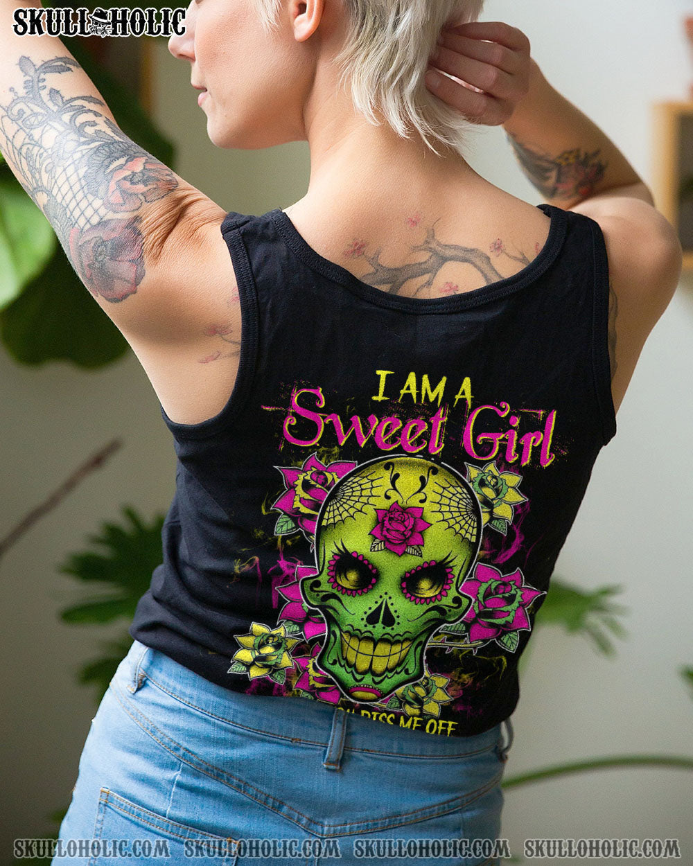 I Am a Sweet Girl Pocket Full of Crazy Neon Sugar Skull and Rose AOP Shirts _11_ i7QAf