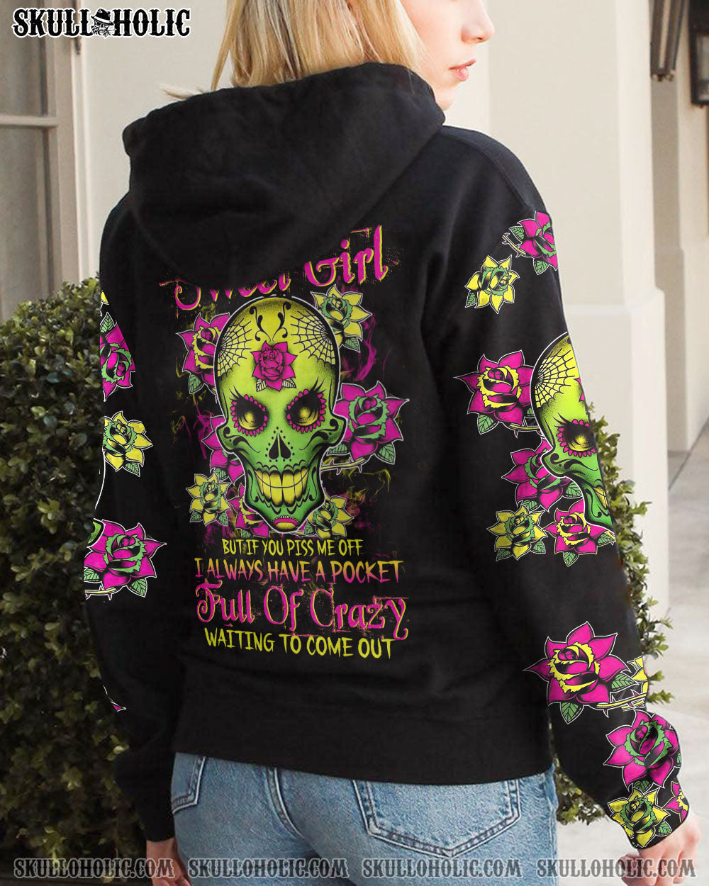 I Am a Sweet Girl Pocket Full of Crazy Neon Sugar Skull and Rose AOP Shirts _13_ Hm1bi
