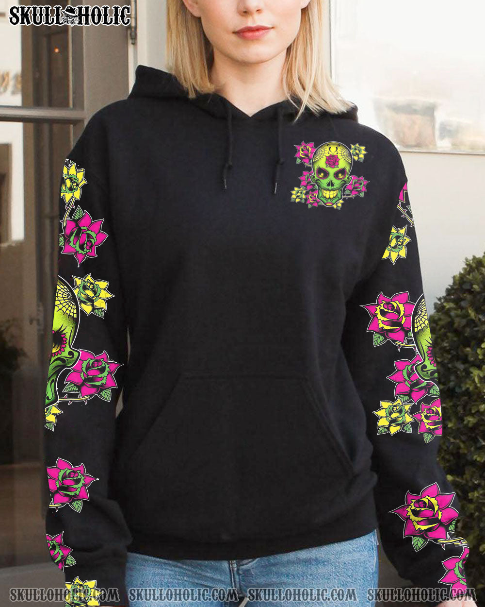 I Am a Sweet Girl Pocket Full of Crazy Neon Sugar Skull and Rose AOP Shirts _17_ PIGMm