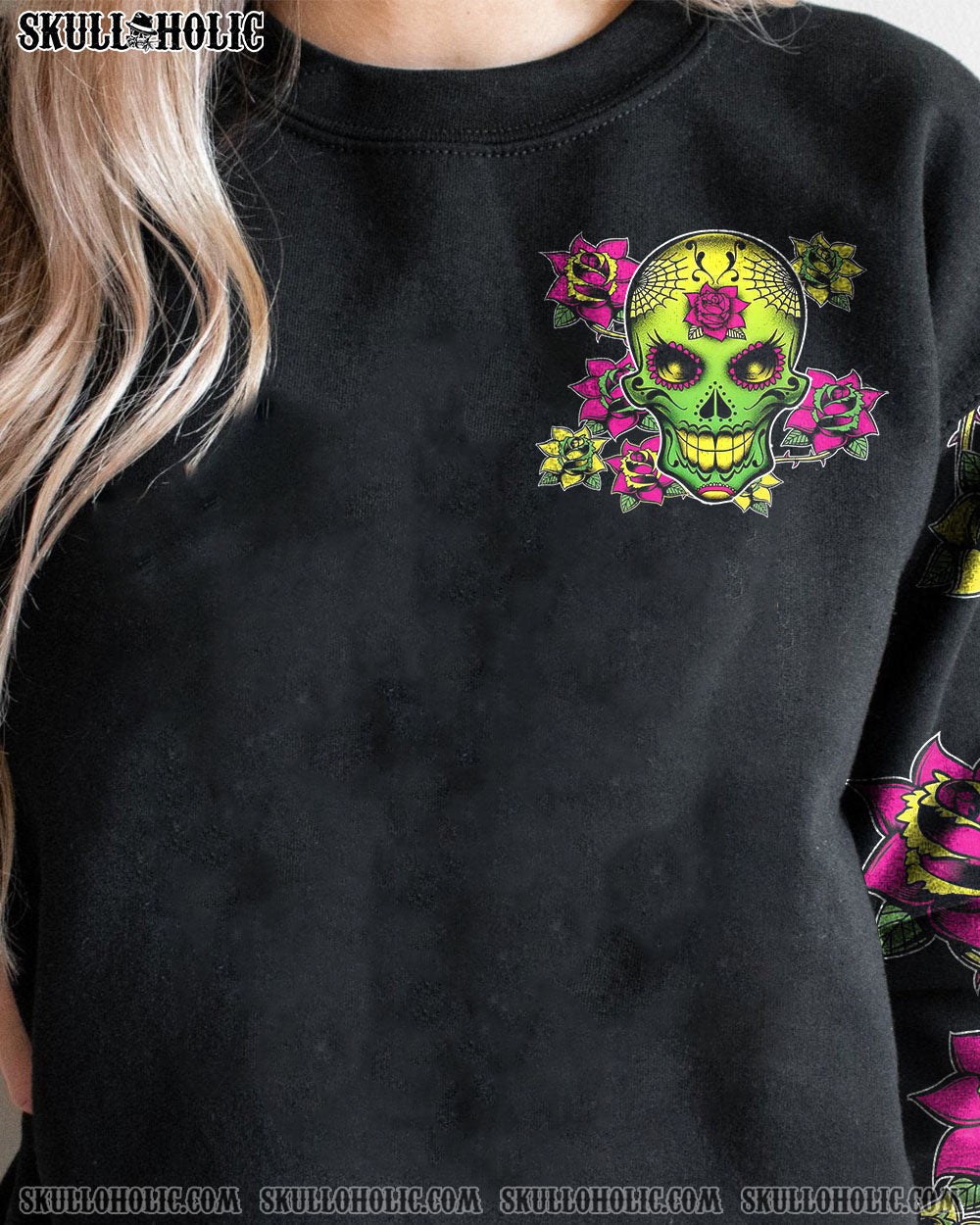 I Am a Sweet Girl Pocket Full of Crazy Neon Sugar Skull and Rose AOP Shirts _2_ pq3ro