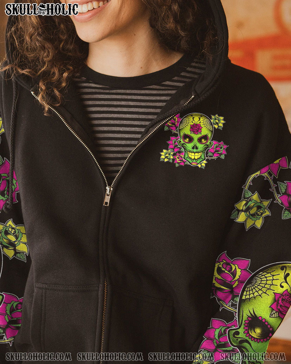 I Am a Sweet Girl Pocket Full of Crazy Neon Sugar Skull and Rose AOP Shirts _4_ Iea7t