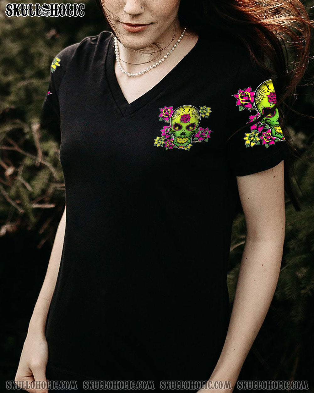 I Am a Sweet Girl Pocket Full of Crazy Neon Sugar Skull and Rose AOP Shirts _7_ ceP2G