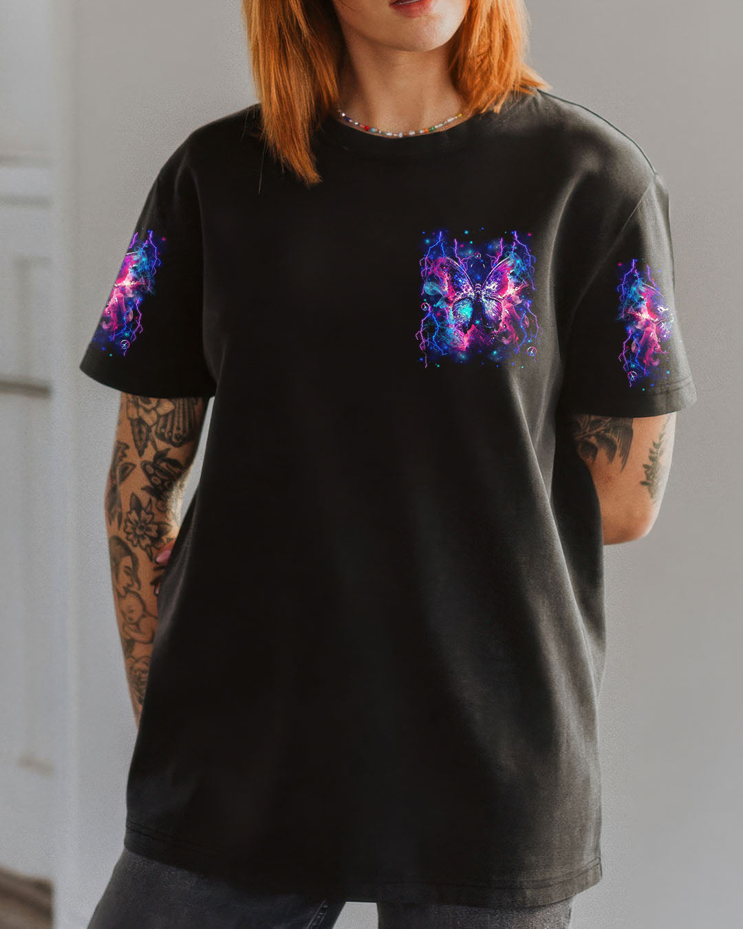 I Am the Storm Lightning Butterfly Empowering Quote Tee for Women AOP Shirts _2_ rRbnt