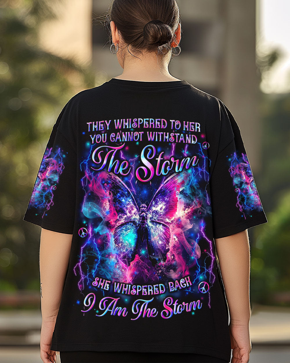 I Am the Storm Lightning Butterfly Empowering Quote Tee for Women AOP Shirts _3_ NxihE