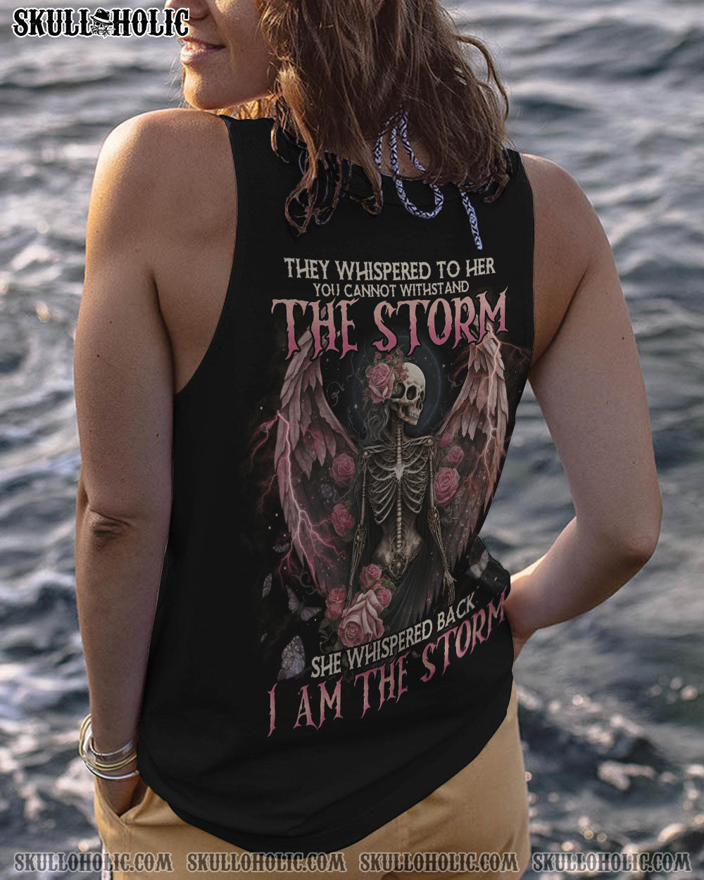 I Am the Storm Withstand the Storm Skull Dark Rose and Wings Graphic AOP Shirts _10_ Dd1Xe
