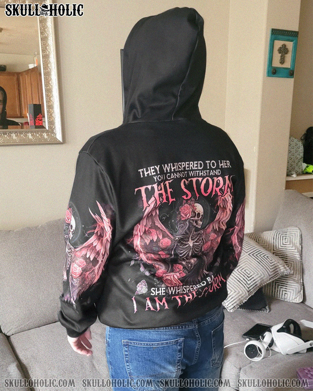 I Am the Storm Withstand the Storm Skull Dark Rose and Wings Graphic AOP Shirts _13_ 3xLsv