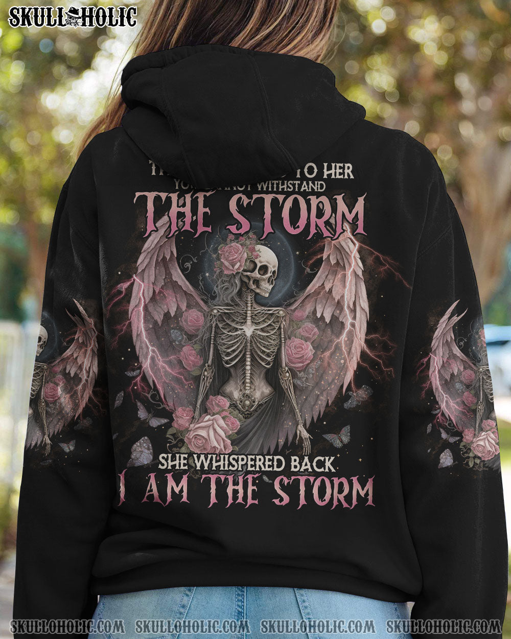 I Am the Storm Withstand the Storm Skull Dark Rose and Wings Graphic AOP Shirts _3_ IJLuc