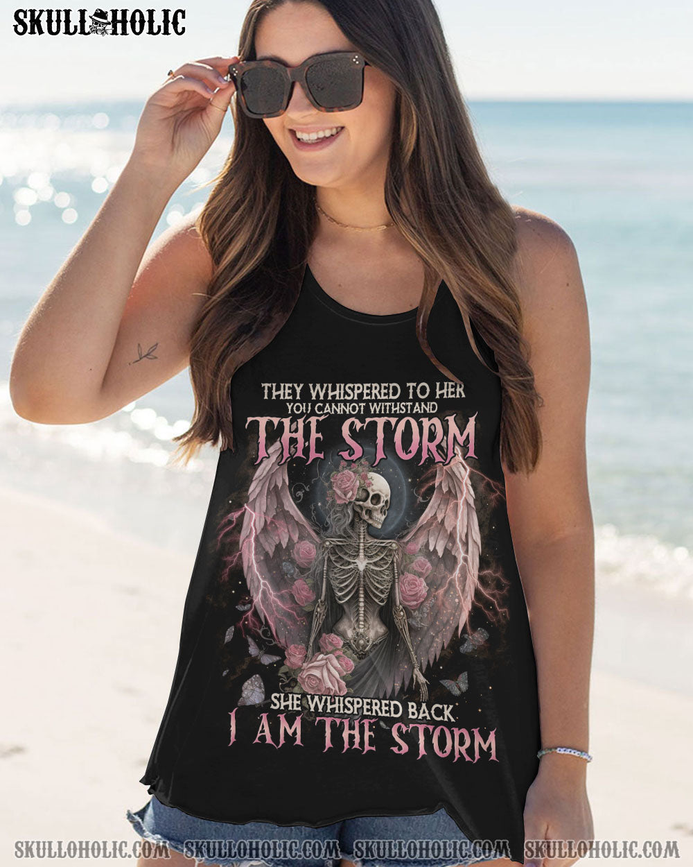 I Am the Storm Withstand the Storm Skull Dark Rose and Wings Graphic AOP Shirts _8_ MmuUZ