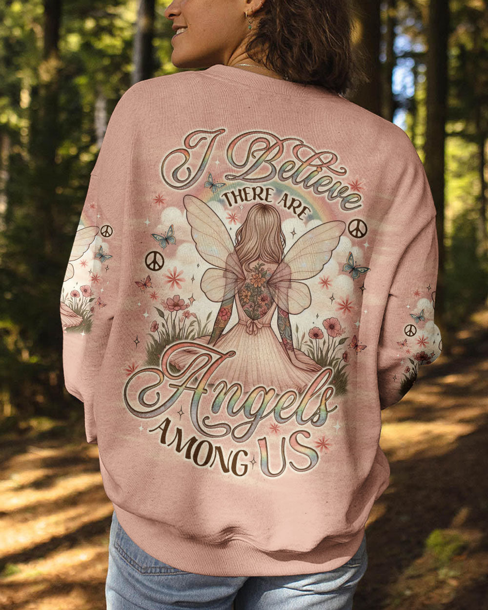 I Believe There Are Angels Among Us Angel and Floral Graphic AOP Shirts _3_ gGNxq