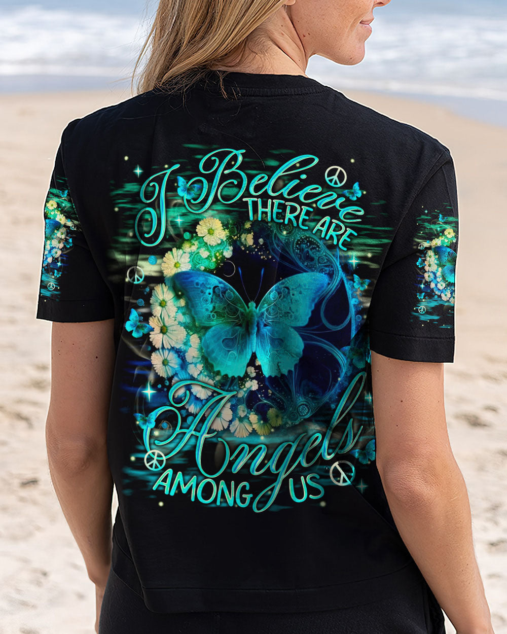 I Believe There Are Angels Among Us Blue Butterfly Graphic AOP Shirts _12_ zR2fI