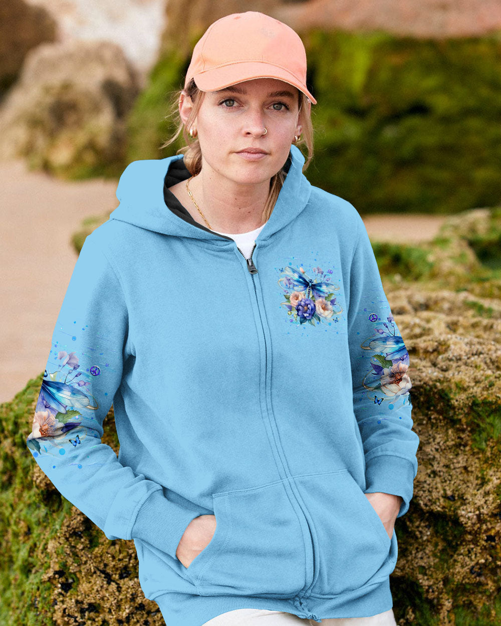 I Believe There Are Angels Among Us Blue Dragonfly with Peony AOP Shirts _4_ 5UHwu