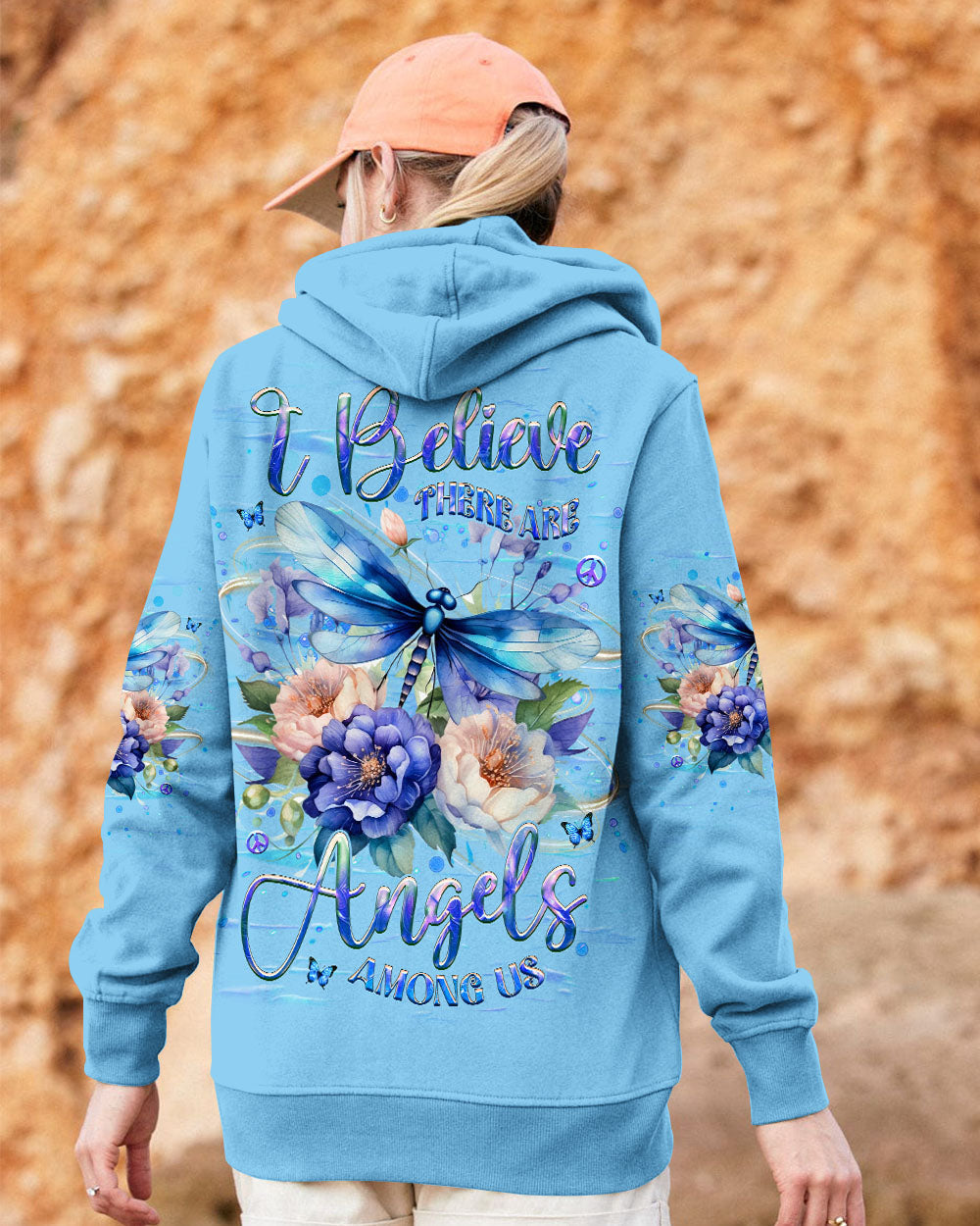 I Believe There Are Angels Among Us Blue Dragonfly with Peony AOP Shirts _9_ 4h3St