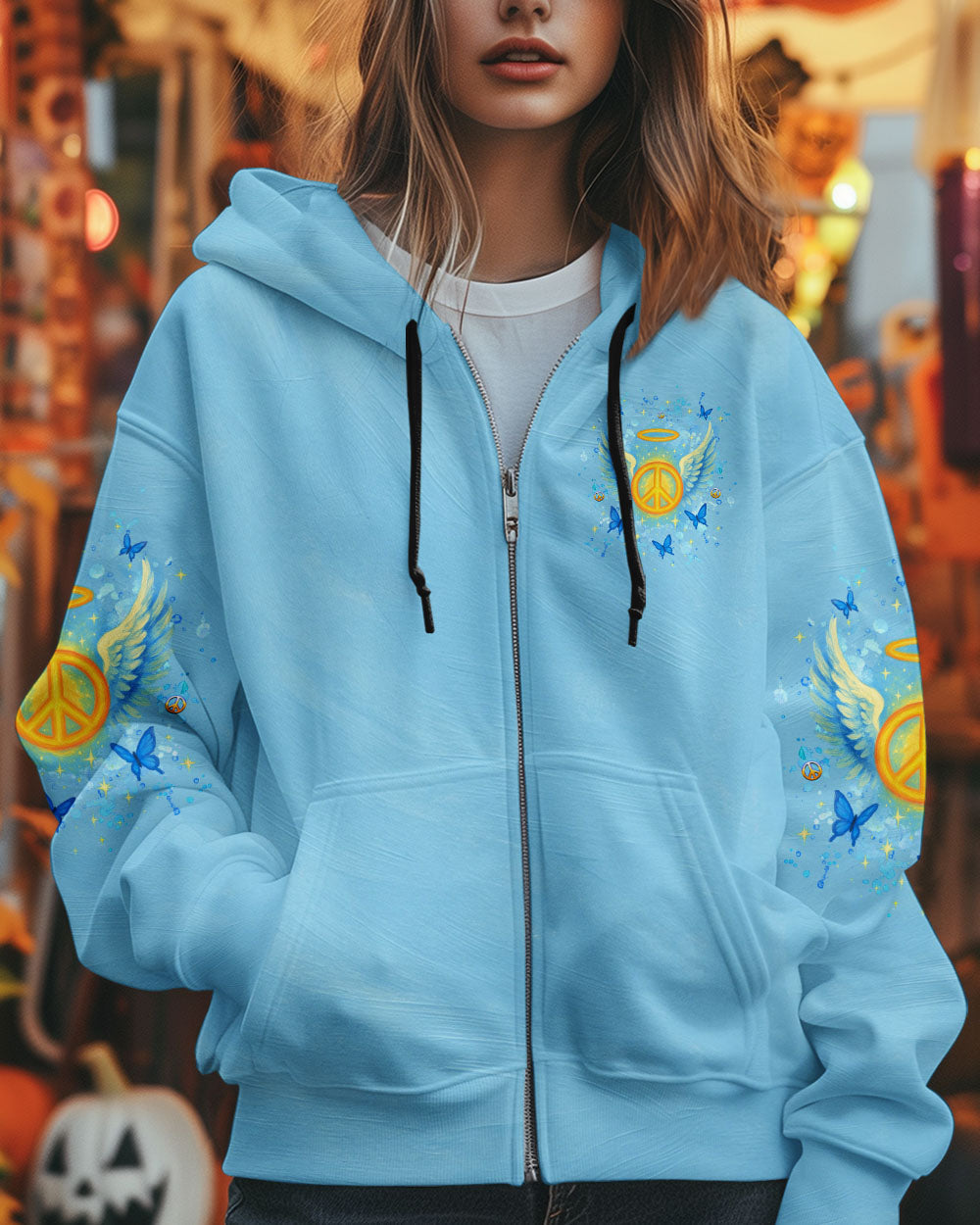 I Believe There Are Angels Among Us Blue Peace Symbol Design for Women AOP Shirts _10_ PwogY