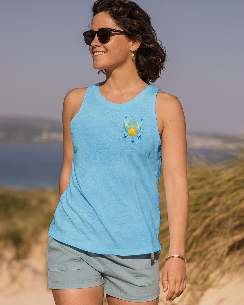 I Believe There Are Angels Among Us Blue Peace Symbol Design for Women AOP Shirts _12_ xYbir