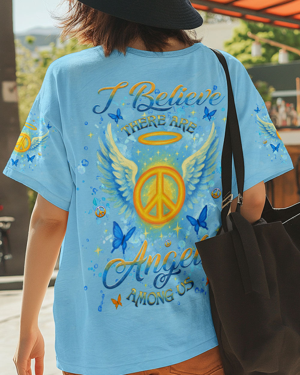 I Believe There Are Angels Among Us Blue Peace Symbol Design for Women AOP Shirts _5_ byKjy