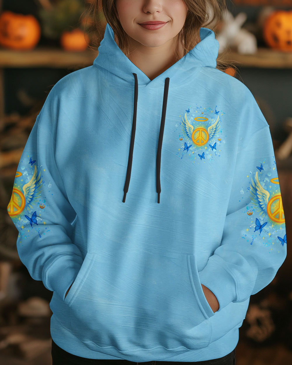 I Believe There Are Angels Among Us Blue Peace Symbol Design for Women AOP Shirts _6_ aQTWA