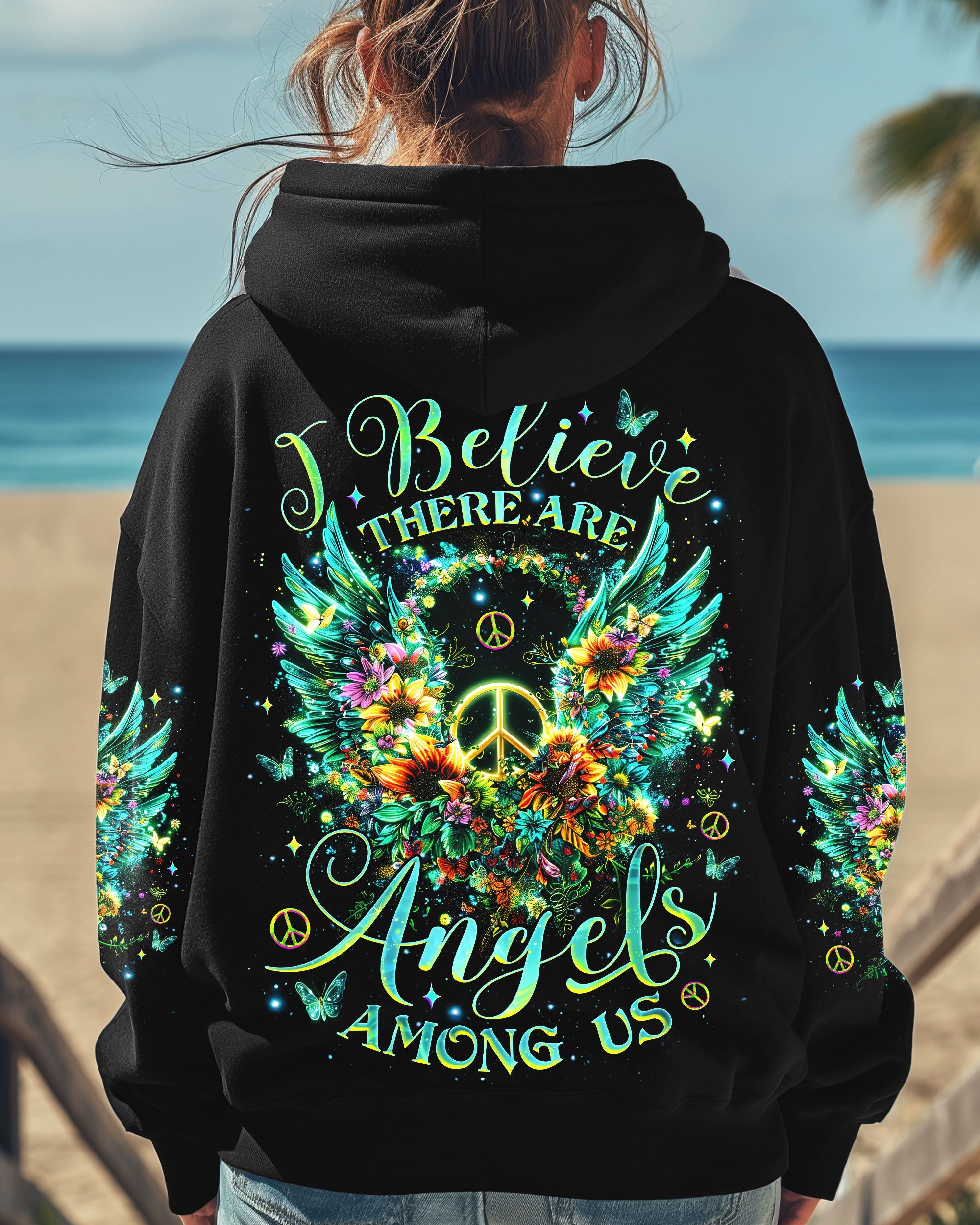 I Believe There Are Angels Among Us Butterfly Flower Wings Peace AOP Shirts _1_ UsekQ