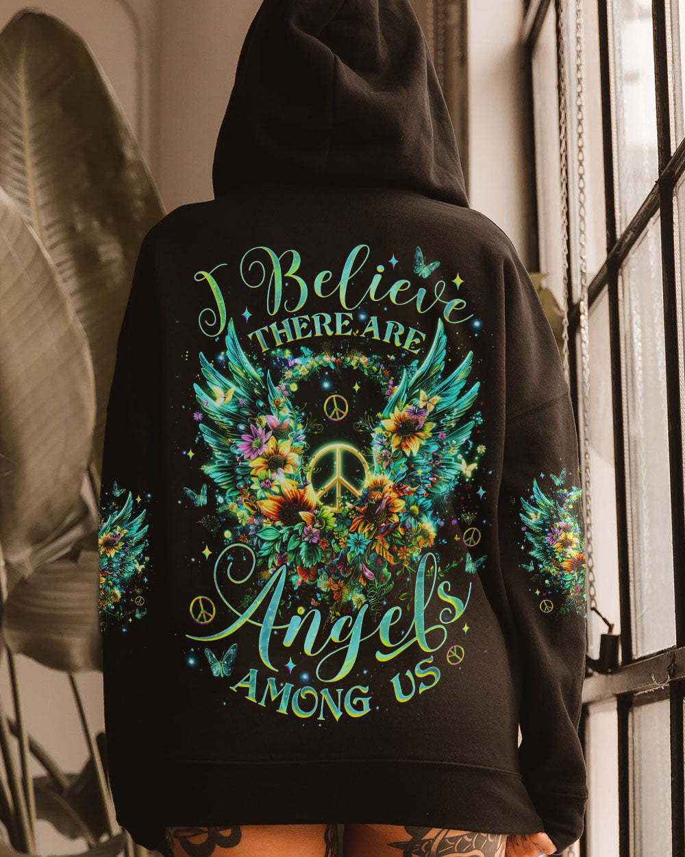 I Believe There Are Angels Among Us Butterfly Flower Wings Peace AOP Shirts _5_ olCBs