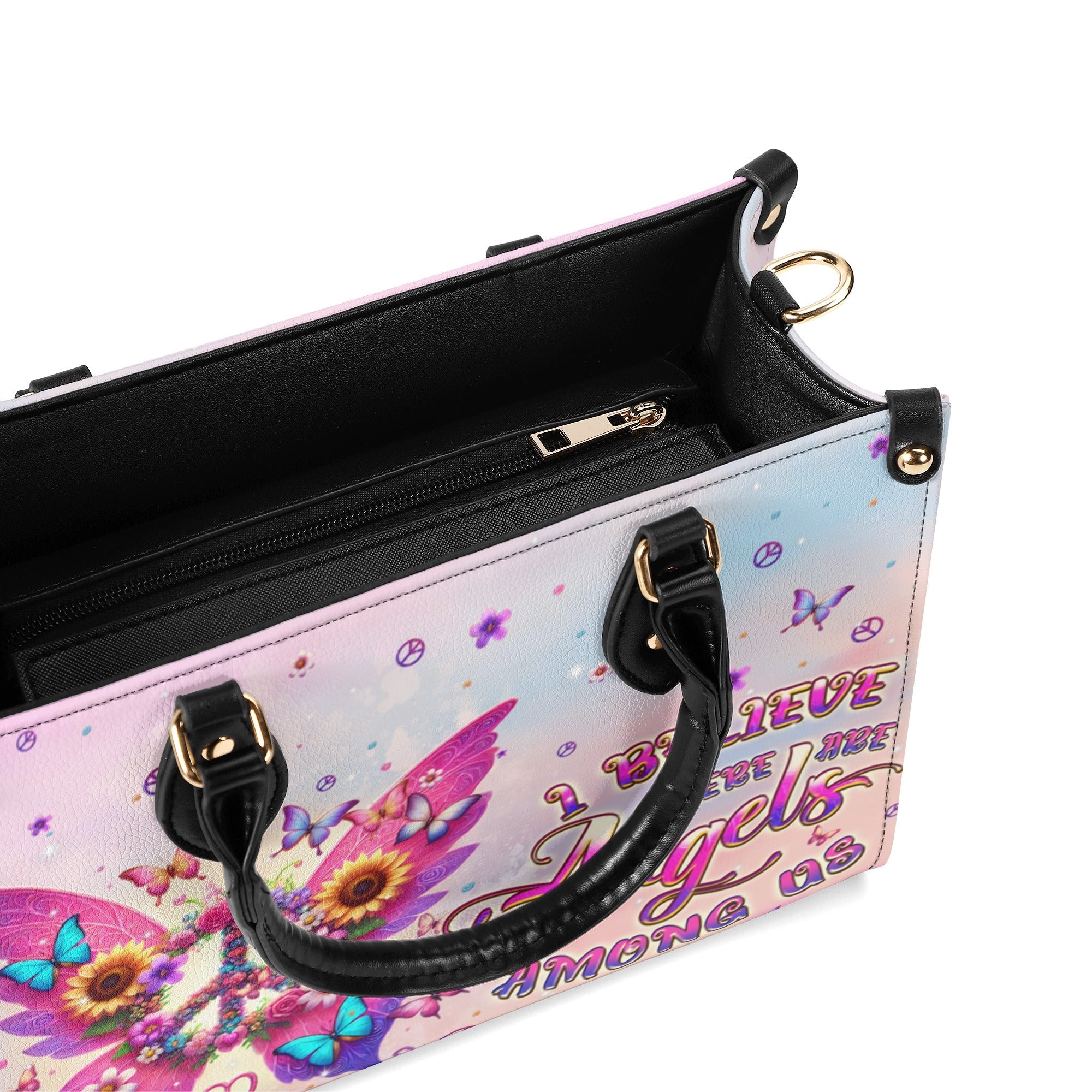 I Believe There Are Angels Among Us Butterfly Peace Sign Hippie Leather Bag _3_ wkG6A