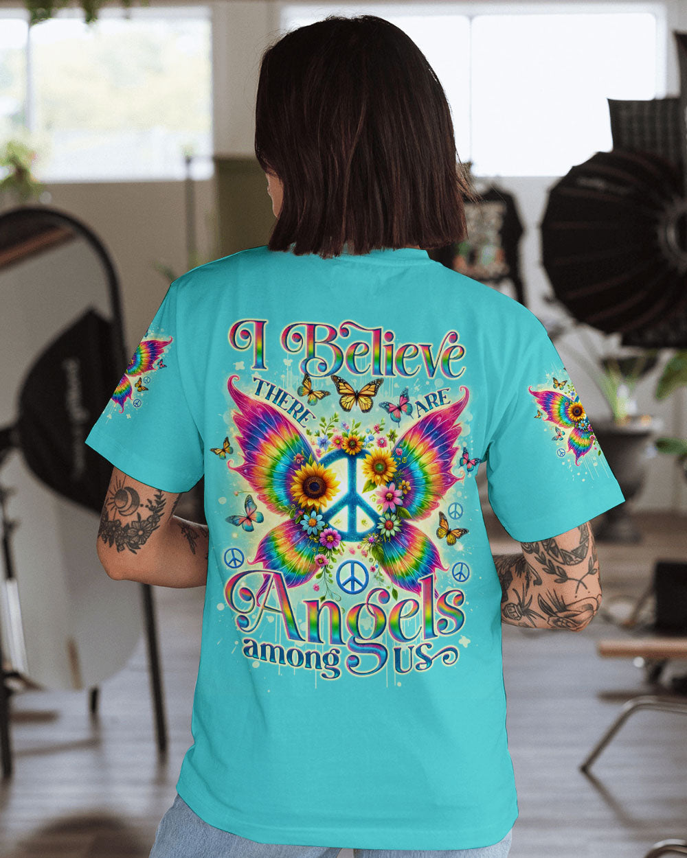 I Believe There Are Angels Among Us Butterfly Wings and Peace Sign AOP Shirts _3_ lBdzv