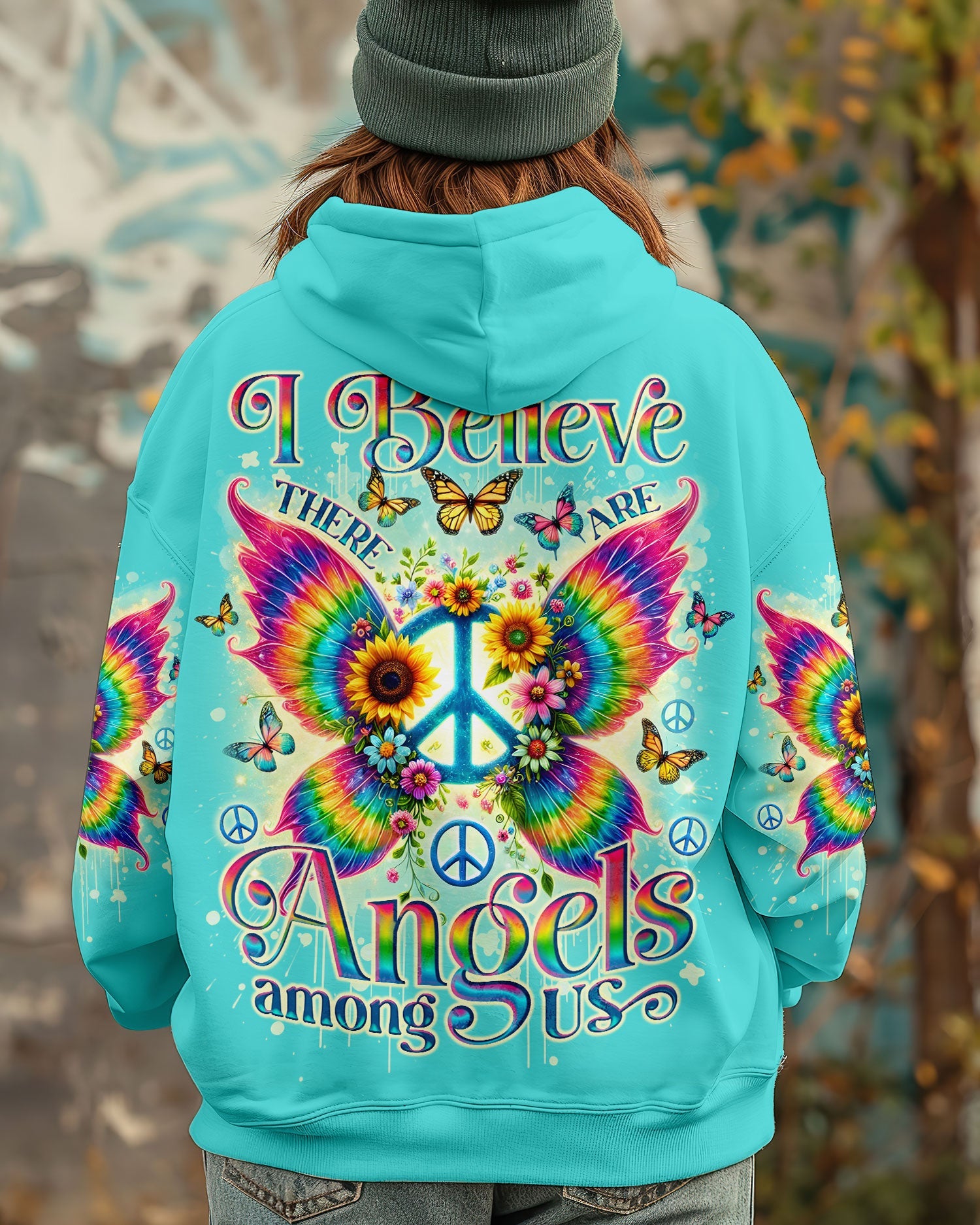 I Believe There Are Angels Among Us Butterfly Wings and Peace Sign AOP Shirts _7_ B7cnX
