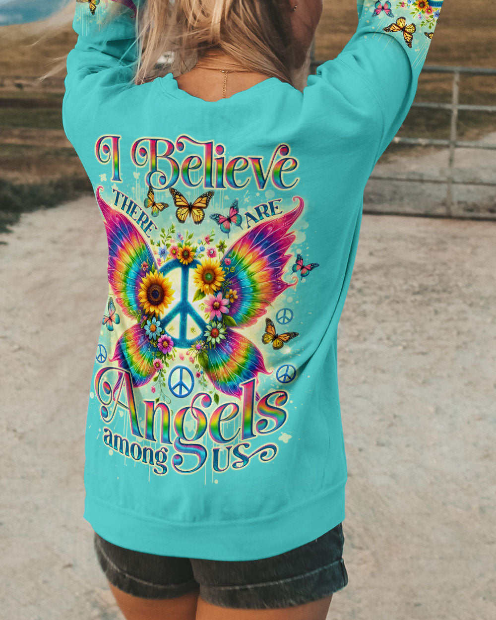 I Believe There Are Angels Among Us Butterfly Wings and Peace Sign AOP Shirts _9_ uttj5