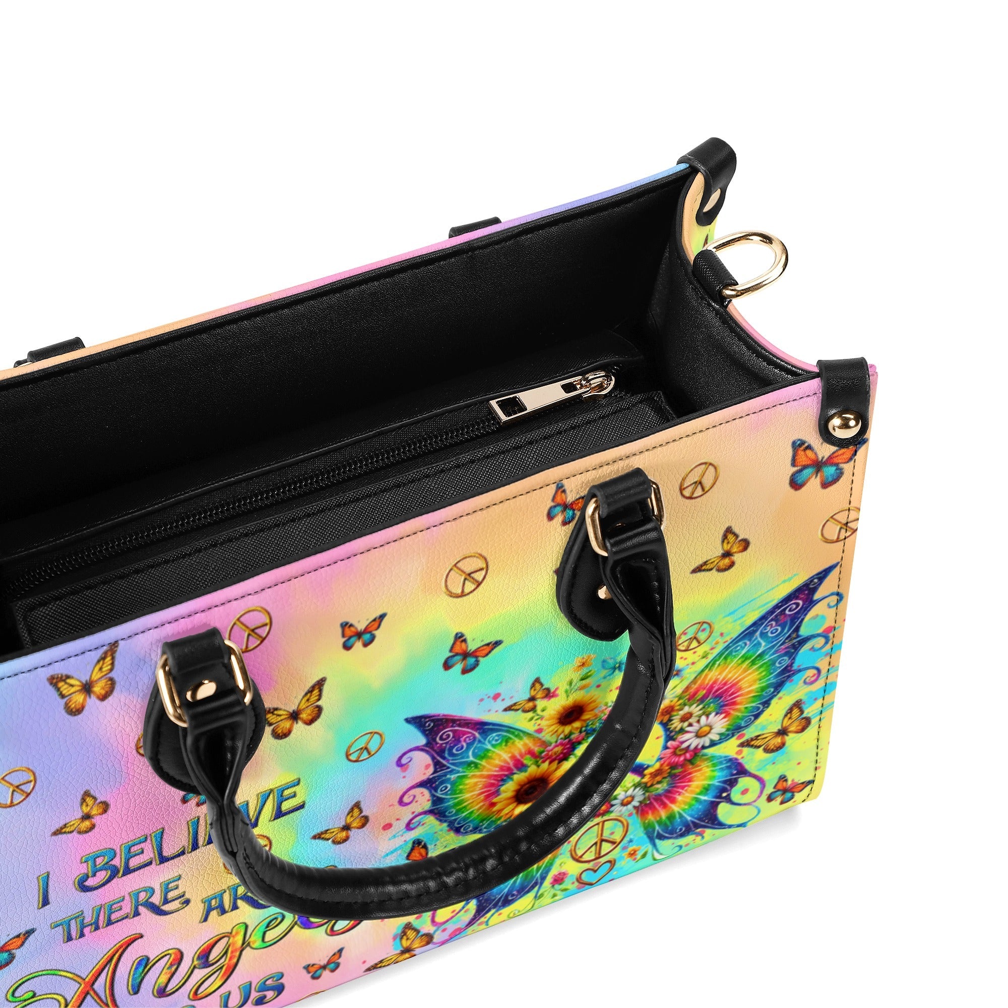 I Believe There Are Angels Among Us Colorful Peace Butterfly Hippie Leather Bag _9_ wq0LM