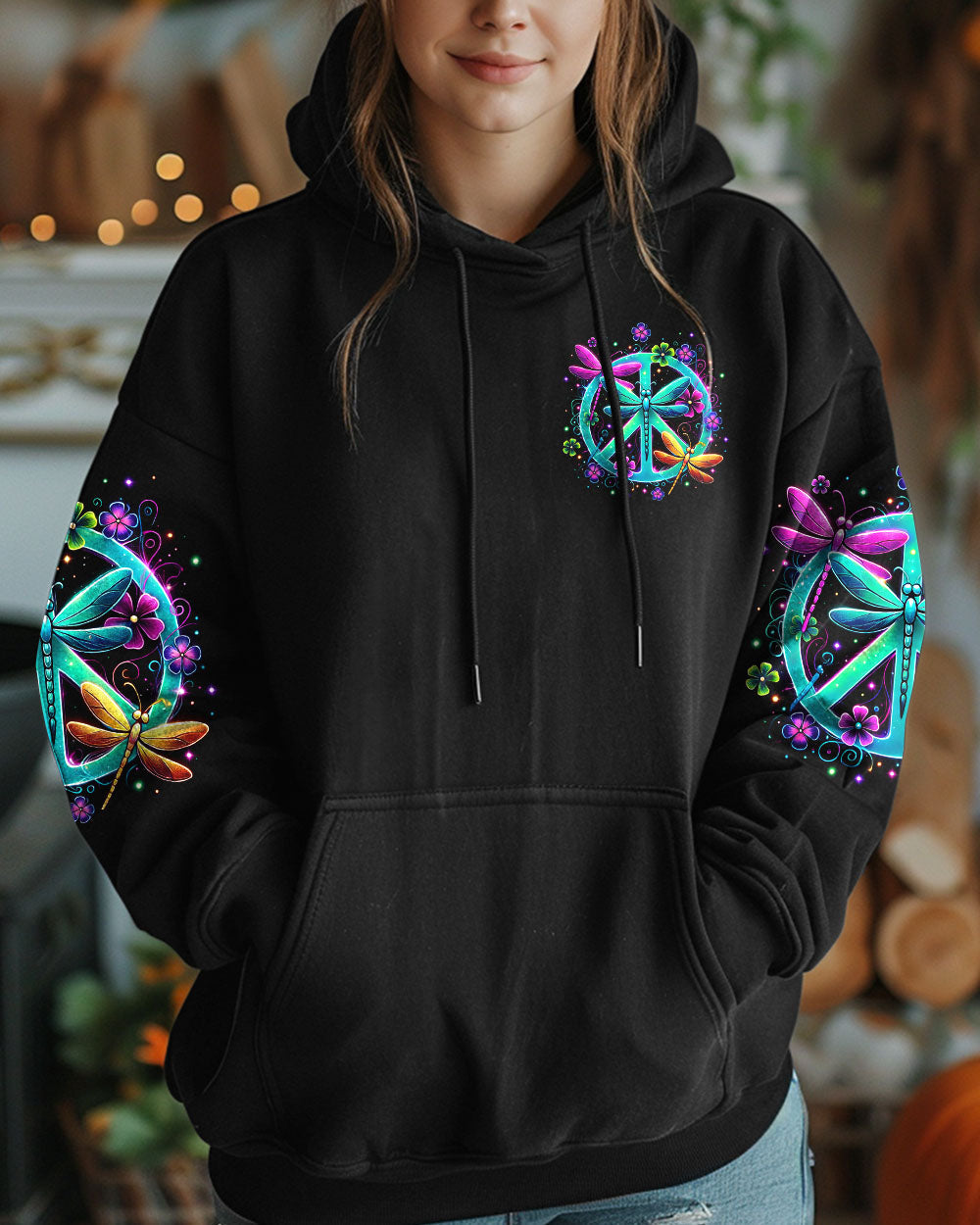 I Believe There Are Angels Among Us Dragonfly Neon Peace Symbol AOP Shirts _6_ 6GRWw