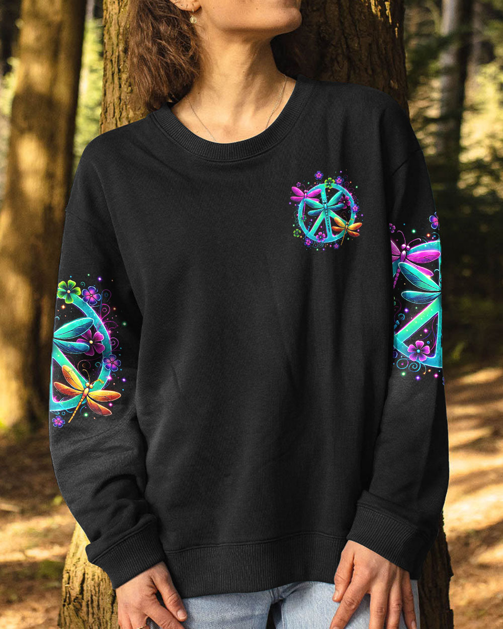 I Believe There Are Angels Among Us Dragonfly Neon Peace Symbol AOP Shirts _8_ X6tnF