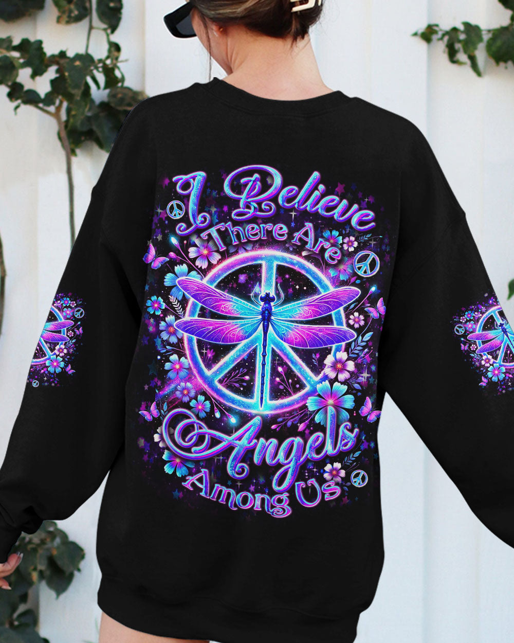 I Believe There Are Angels Among Us Dragonfly and Peace Sign AOP Shirts _7_ EEsus