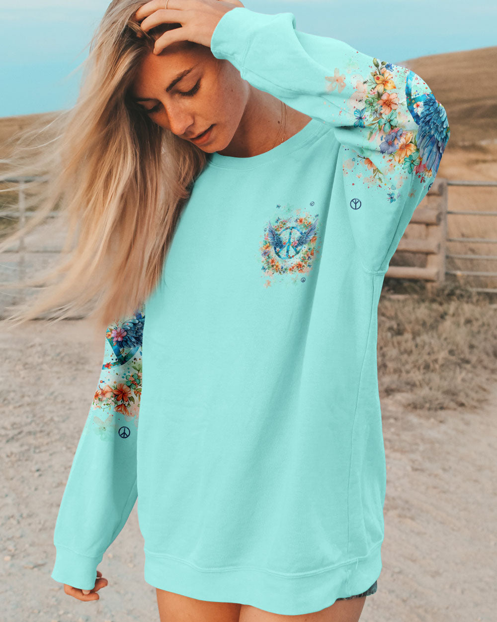 I Believe There Are Angels Among Us Floral Peace Sign Wings AOP Shirts _2_ ktinA